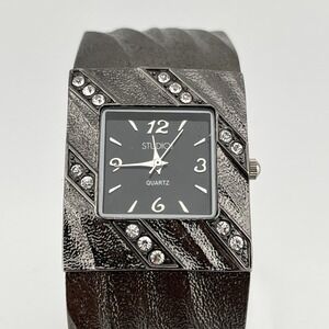 Studio Time Watch Women‎ 30mm Gray Hinge Bangle Band Rhinestones- New Battery